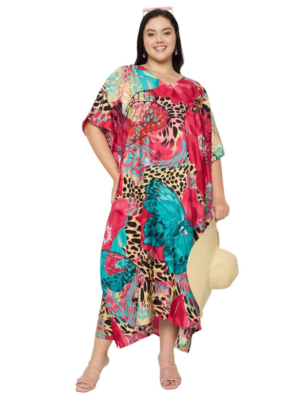 Plus Size Polyester Kaftan Dress Animal Printed Maxi Moo Moos Dresses for Women
